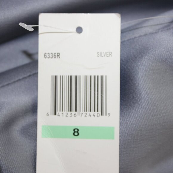 Suzi Chin Womens Silver Satin Stretch V Neck Ruched Waist Dress Size 8 NWT - Picture 5 of 9